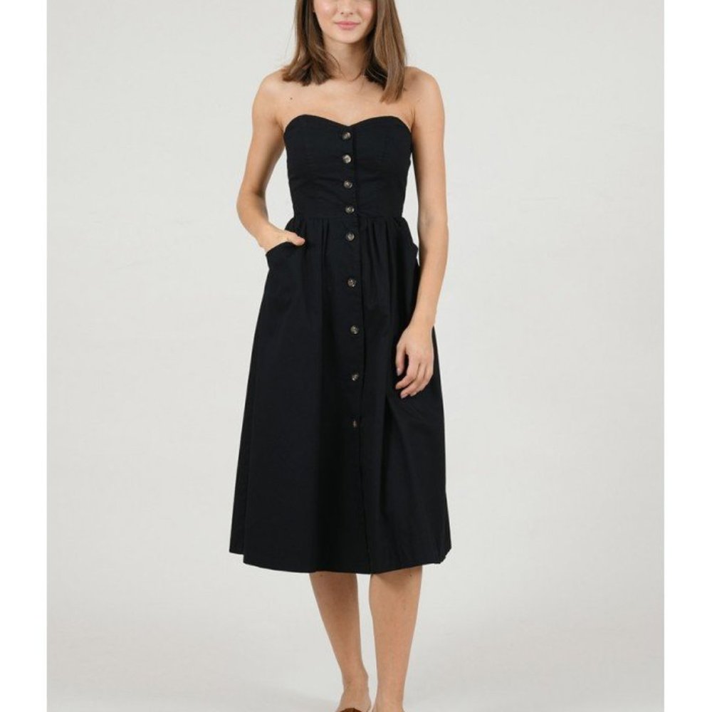 Midi Strapless Dress with Buttons